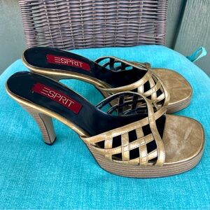 Vintage RARE Y2K Esprit Metallic Gold Strappy Heels 8.5